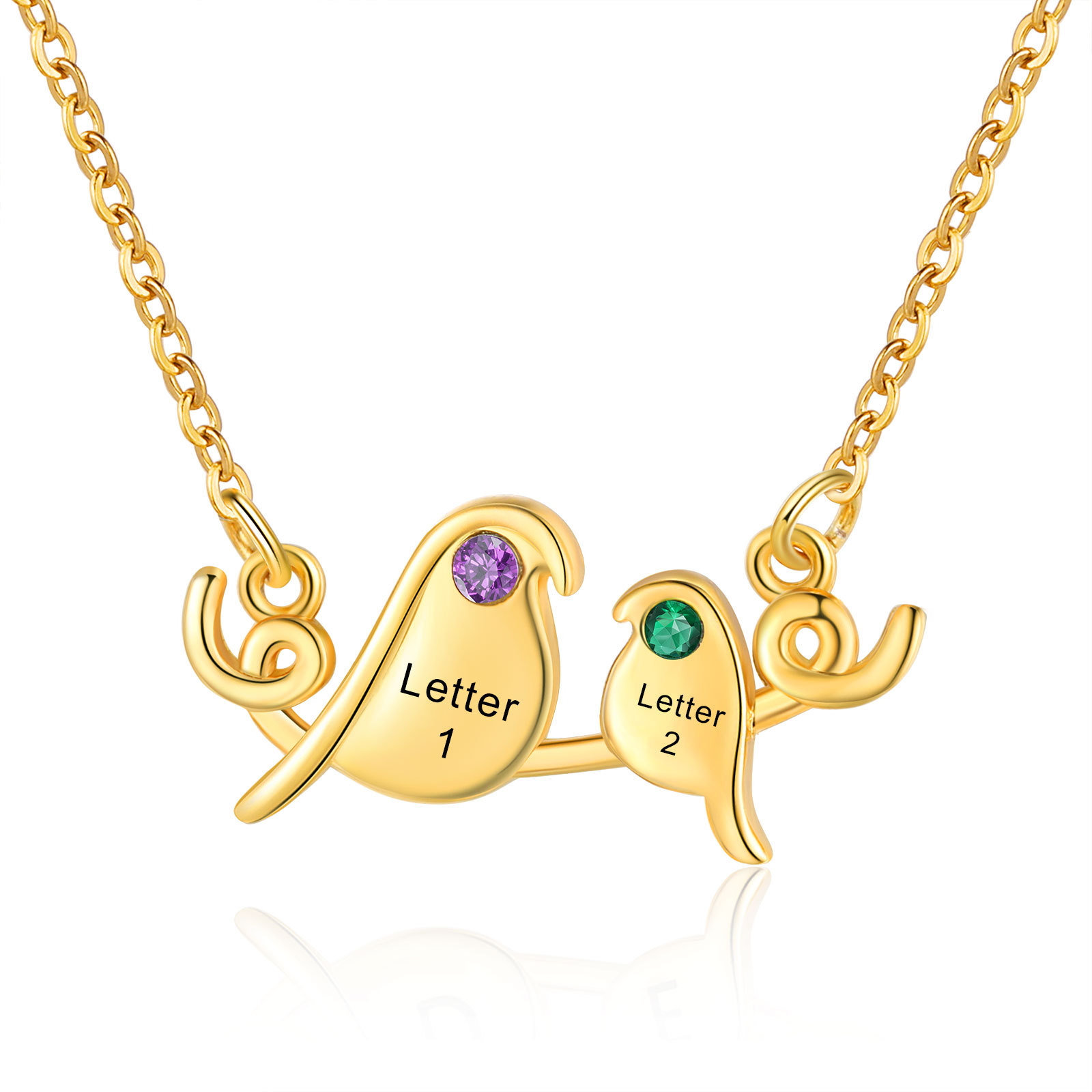 Collier Petit Oiseau 2 Lettres et Pierres de Naissance Personnalisés Collier Femmes