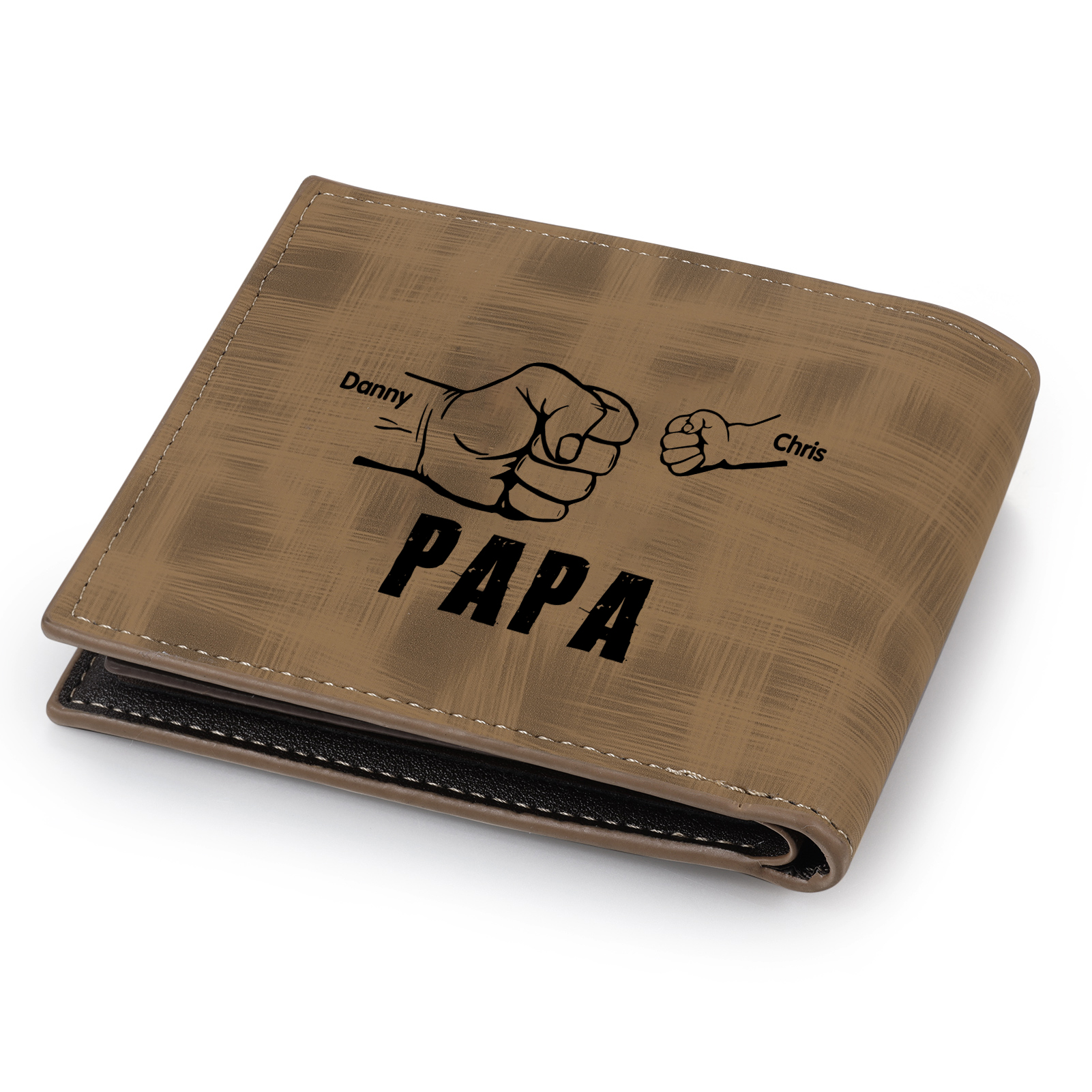 À mon Papa - Portefeuille Poings 2 Prénoms Personnalisés avec Photo Classique Homme Porte-Monnaie Carte