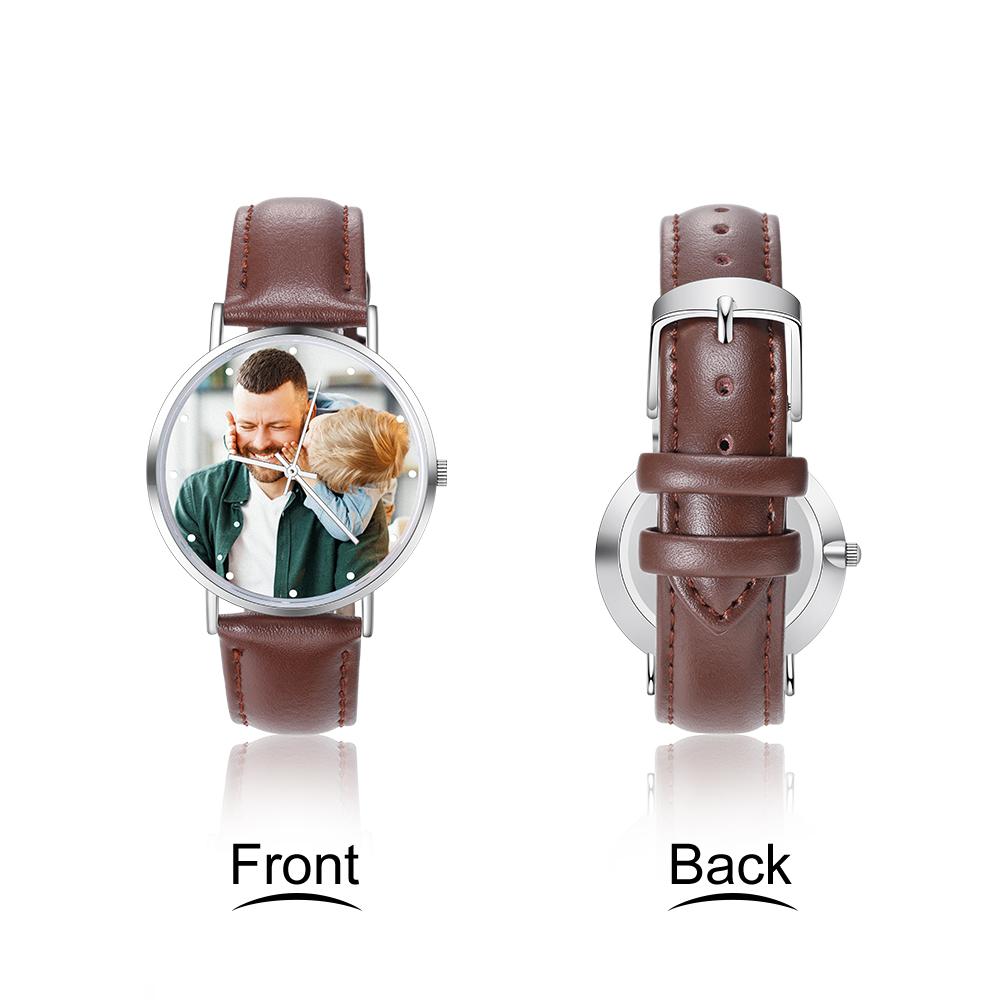 SOUFEEL Montre Photo Personnalisée pour Femme Homme - Montre Gravée Personnalisée avec Nom Personnalisé Montre Unique en Cuir Cadeau Personnalisé pour Lui Famille Copain 36mm : SOUFEEL
