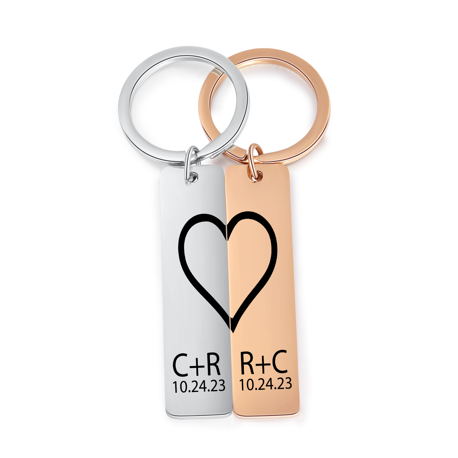 À Mon Homme-Porte-Clés la main dans la main 2 lettres Personnalisé avec date