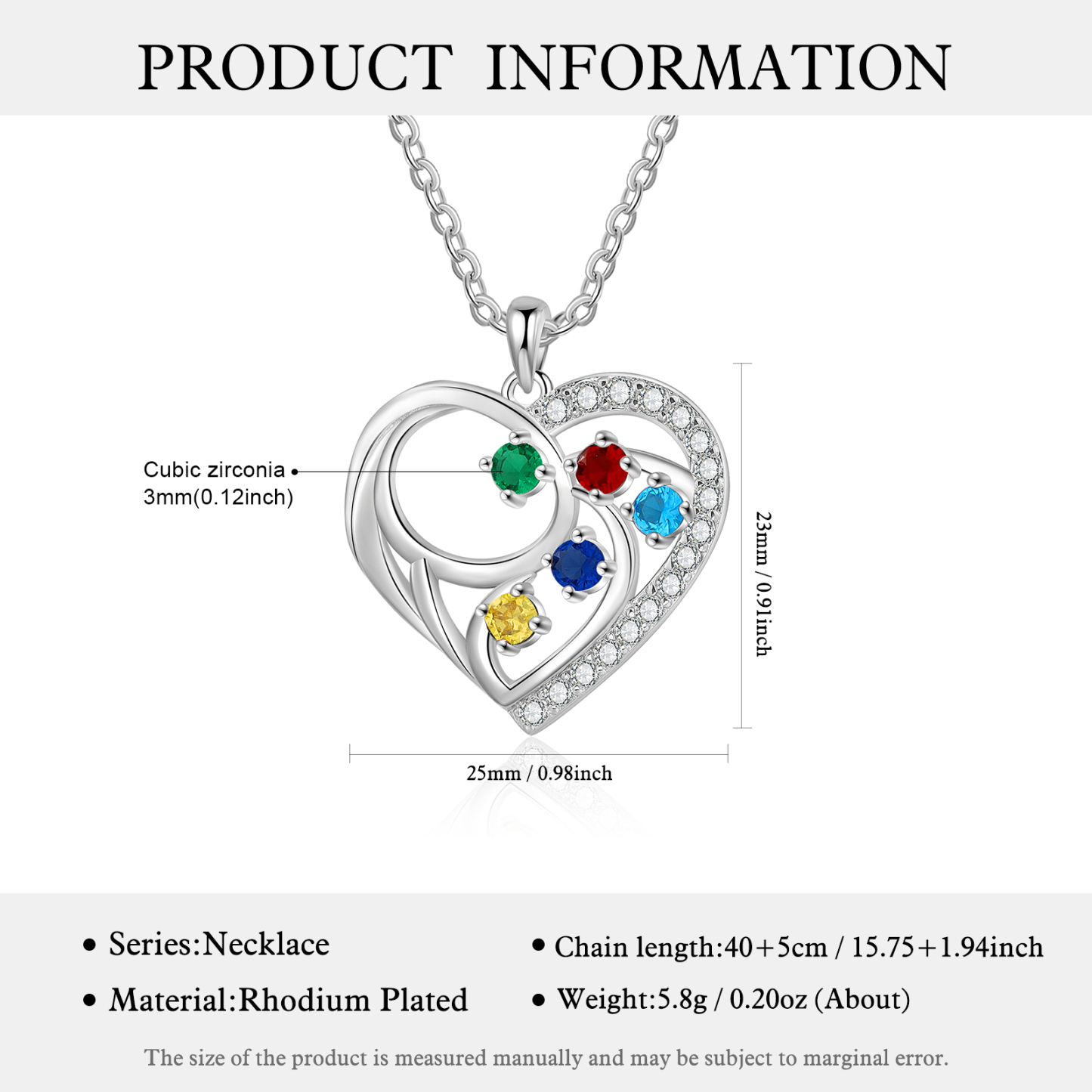 Collier Cœur 5 Pierres de Naissance