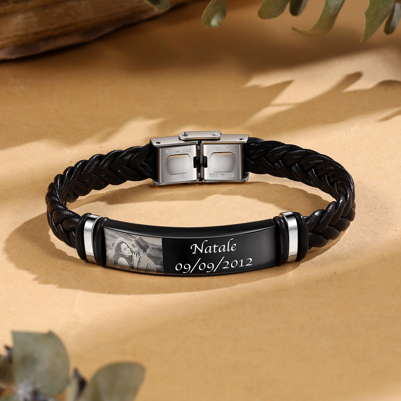 Bracelet Prénom et Photo Personnalisés avec Date pour Homme
