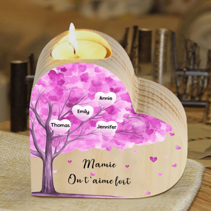 À Ma Maman/Mamie - Bougeoir en Bois Arbre 4 Prénoms et 1 Texte Personnalisés pour Famille sans bougie