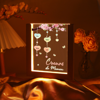 À Maman/Mamie - Lampe de chevet LED Arbre 4 Prénoms Personnalisés avec 1 Texte