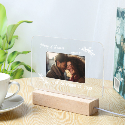 Lampe de chevet LED Lumières 2 Prénoms et 1 Photo Personnalisés avec Texte et Date pour Couple