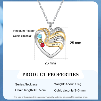Collier Cœur 3 Prénoms Personnalisé avec 3 pierres de naissance | Jessemade