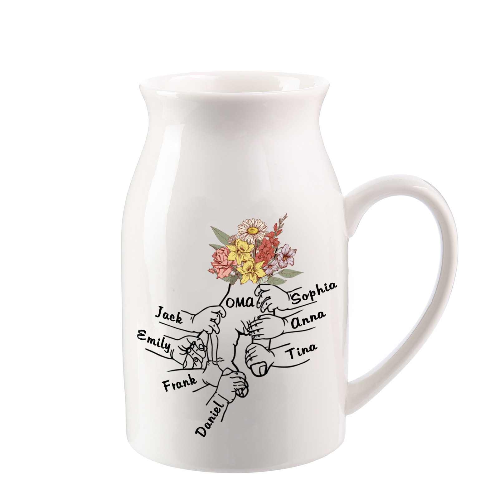 Vase à Fleurs la main dans la main 7 Prénoms Personnalisés avec Texte Décoration de la Maison