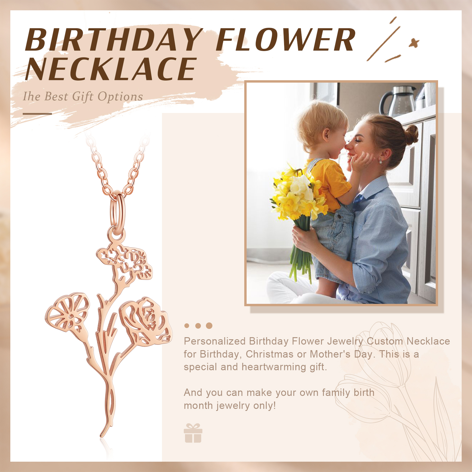 Collier Pendentif 1-4 Fleurs de Naissance Personnalisés Collier Femmes