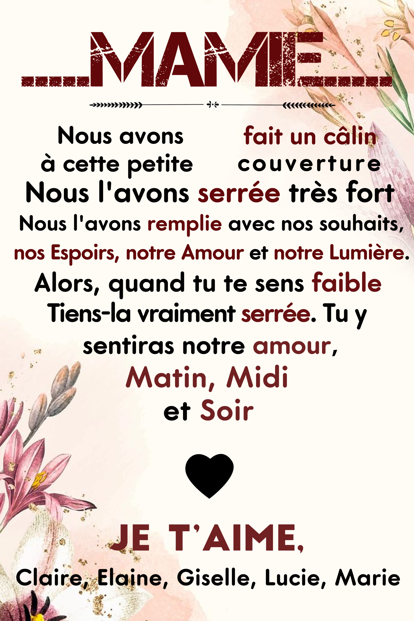 À ma Mamie - Couverture Plaids Polaire 1 Texte Personnalisé