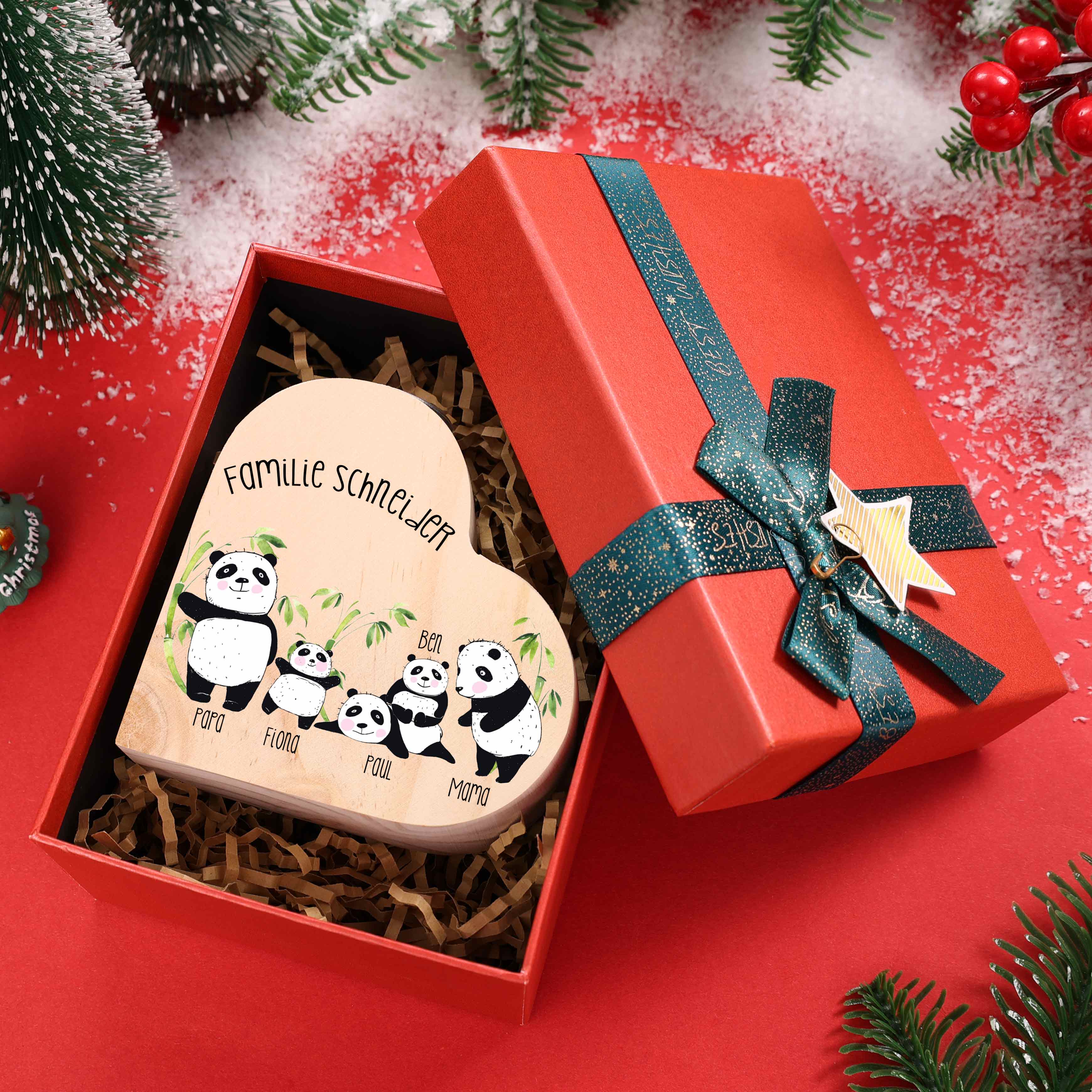 Bougeoirs en Bois Panda sans bougie 5 Prénoms Personnalisé avec 2 textes