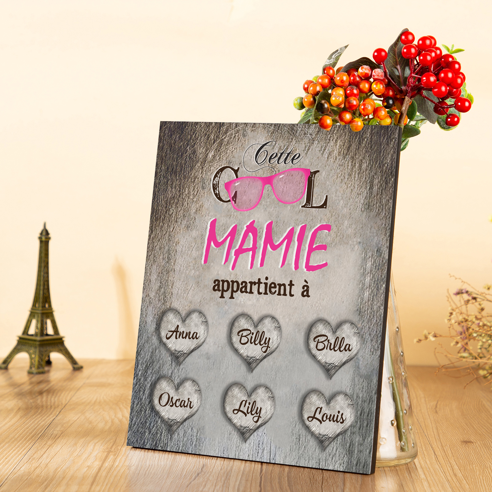 À ma Mamie - Cadre en Bois 6 Prénoms Personnalisés cadeau pour Mamie