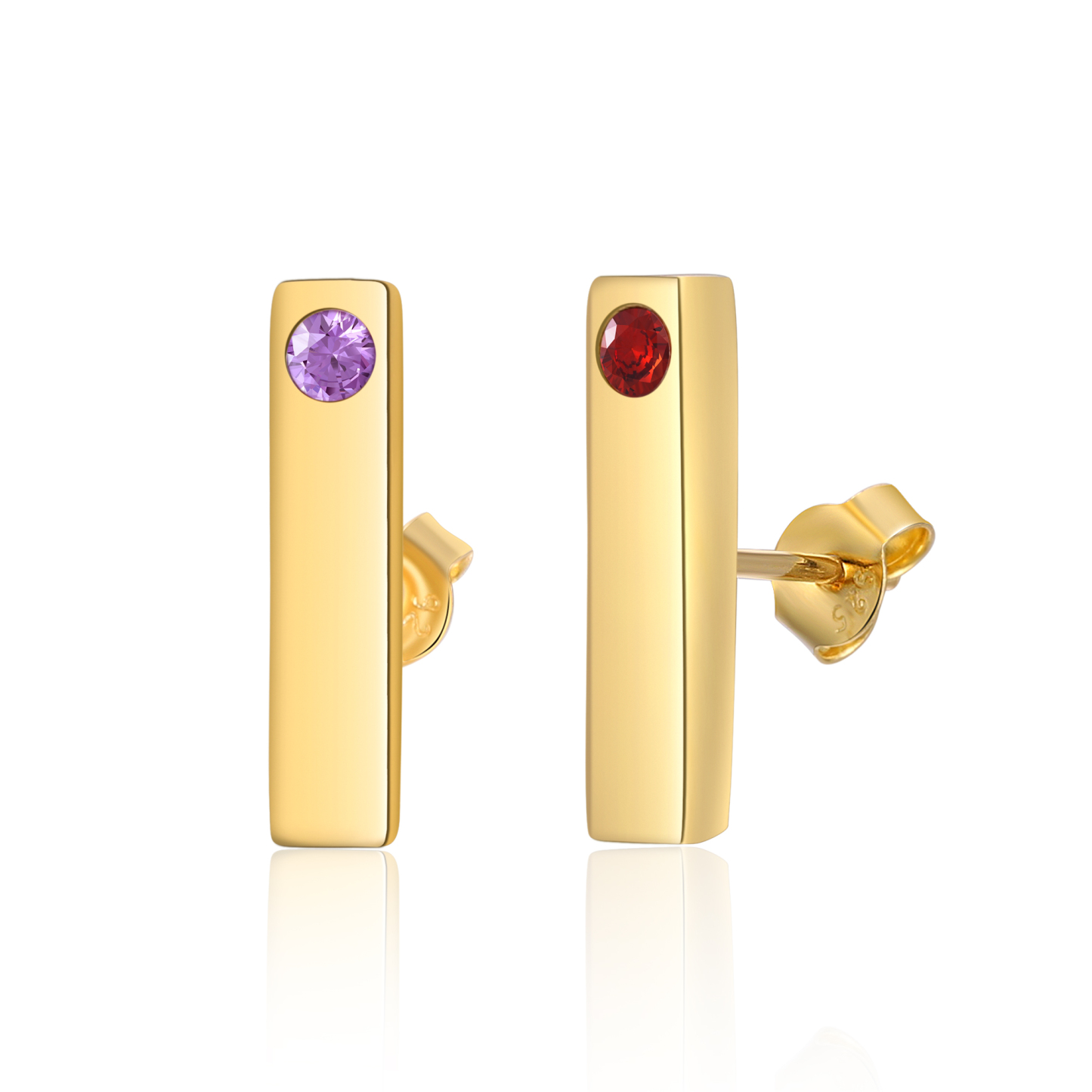 Boucles d'Oreilles 1 Texte Personnalisé avec 2 Pierres de naissance pour Femmes