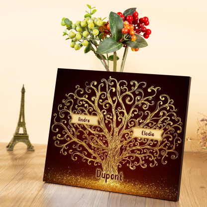 Cadre en Bois Arbre 2 Prénoms Personnalisés avec Texte Cadeau pour Famille