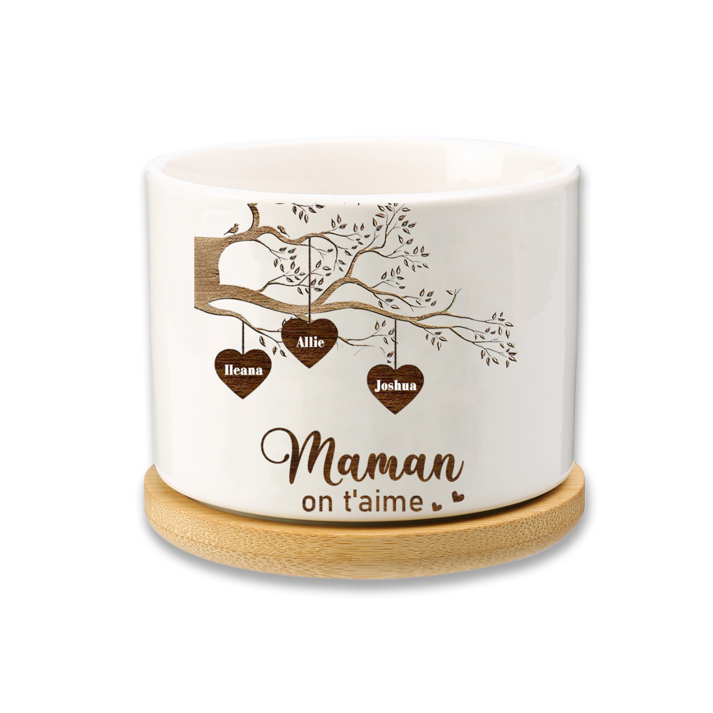 Vase/Pot de Fleurs Arbre de vie 3 Prénoms Personnalisés avec Texte Décoration de la Maison (sans plantes)