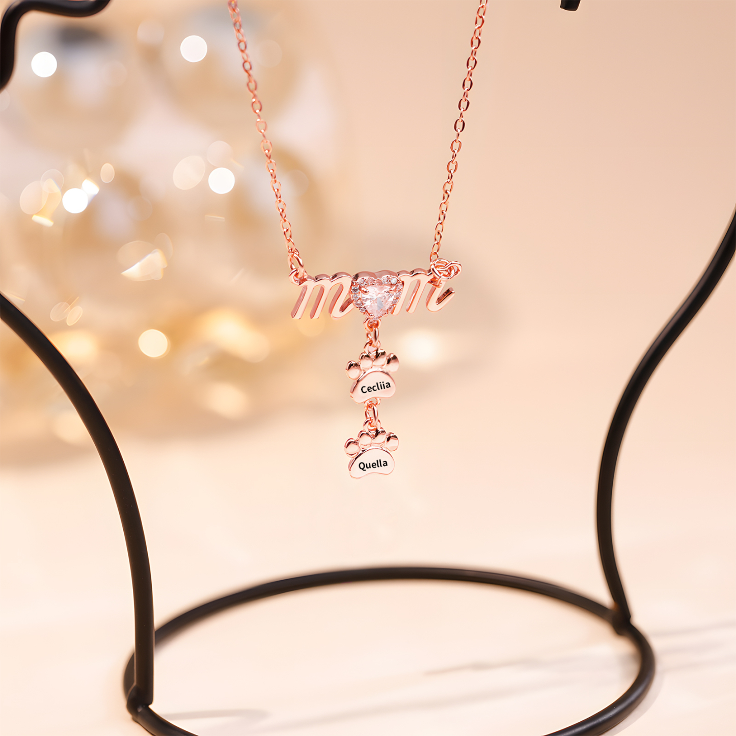 Collier Pendentif Petite Patte 2 Prénoms Personnalisés Collier pour Maman