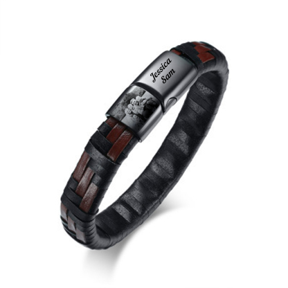 Bracelet en Cuir tressé Bracelet Photo Personnalisé avec Texte｜Jessema