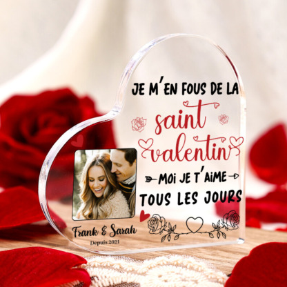 Plaque Acrylique en Forme de Cœur 2 Prénoms Personnalisés avec Photo et Date cadeau pour Saint Valentin
