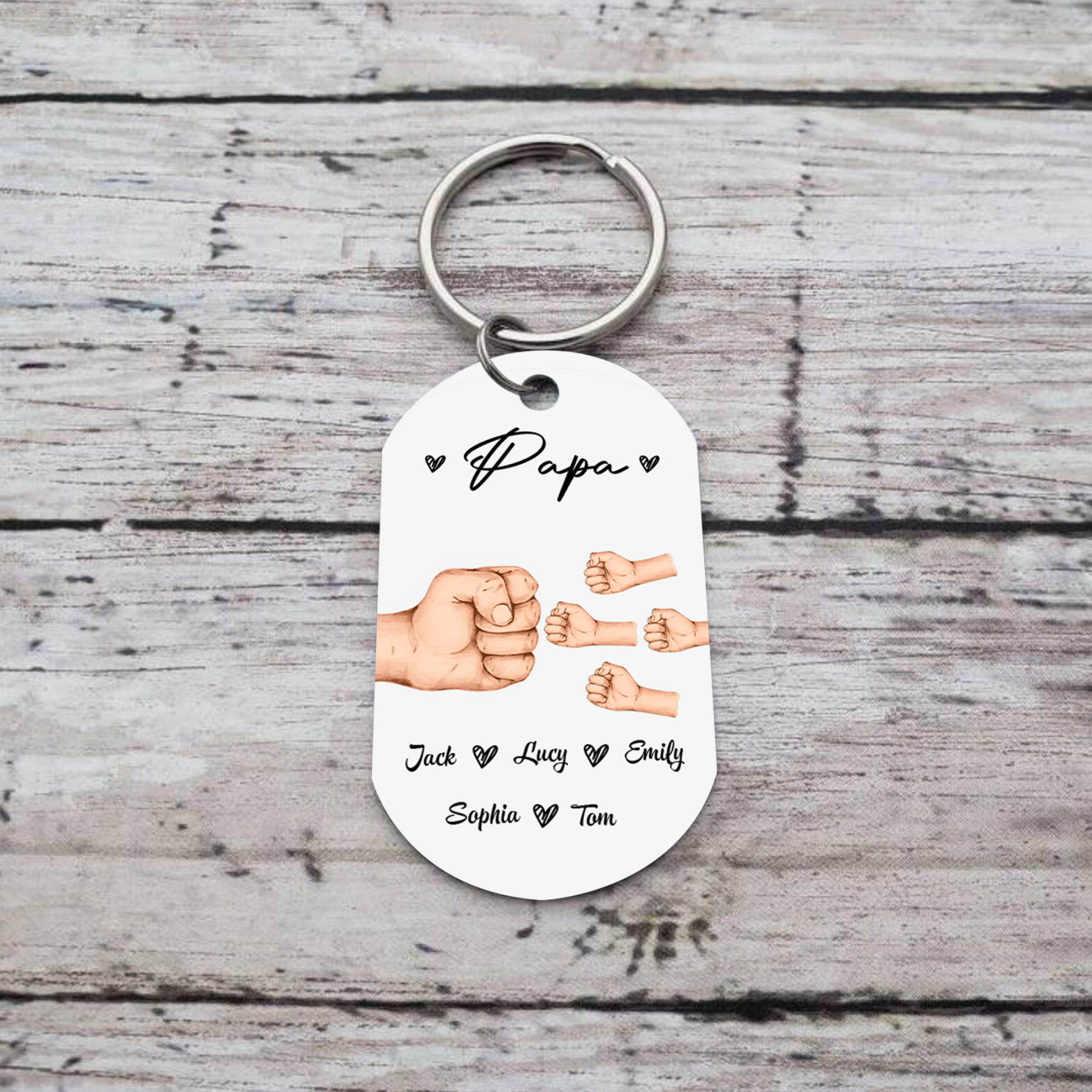 À mon Papa - Porte-Clés Poings 5 Prénoms Personnalisés