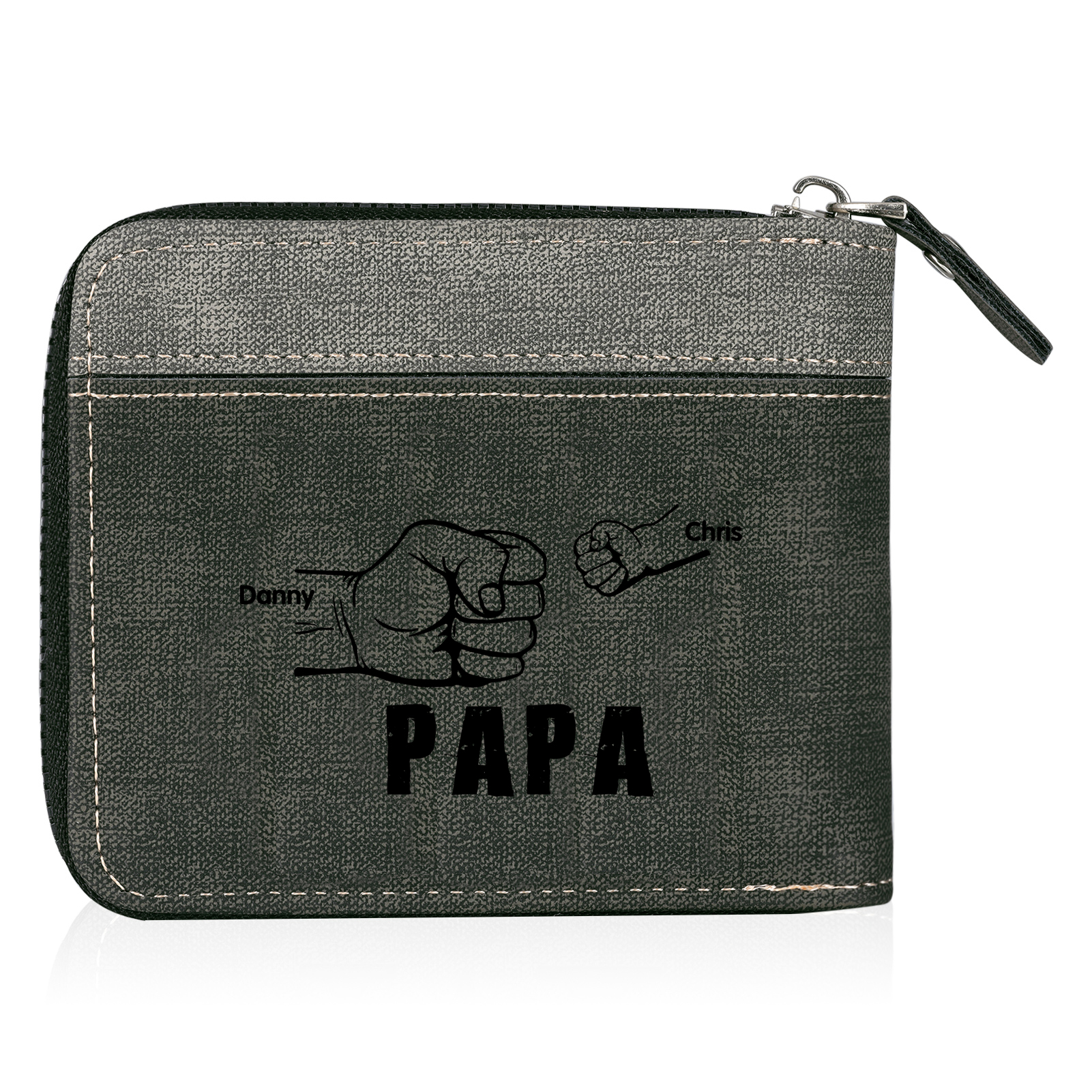 À mon Papa - Portefeuille Poings 2 Prénoms Personnalisés avec Photo Classique Homme Porte-Monnaie Carte