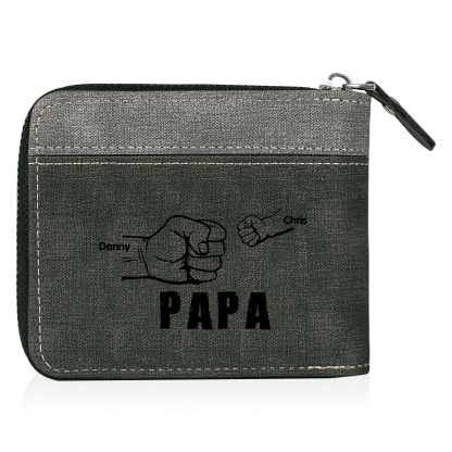 À mon Papa - Portefeuille Poings 2 Prénoms Personnalisés avec Photo Classique Homme Porte-Monnaie Carte