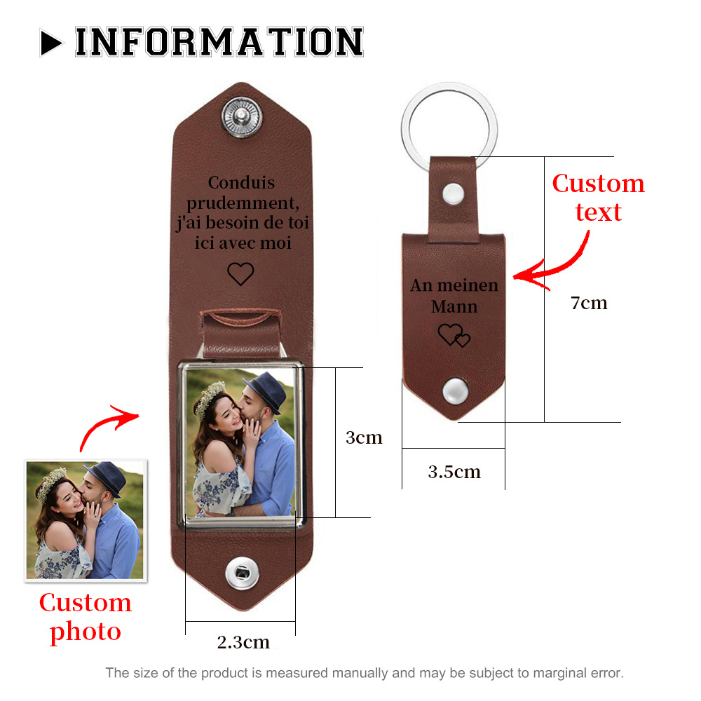 Porte-Clés Cuir Texte et Photo Personnalisés | Jessemade