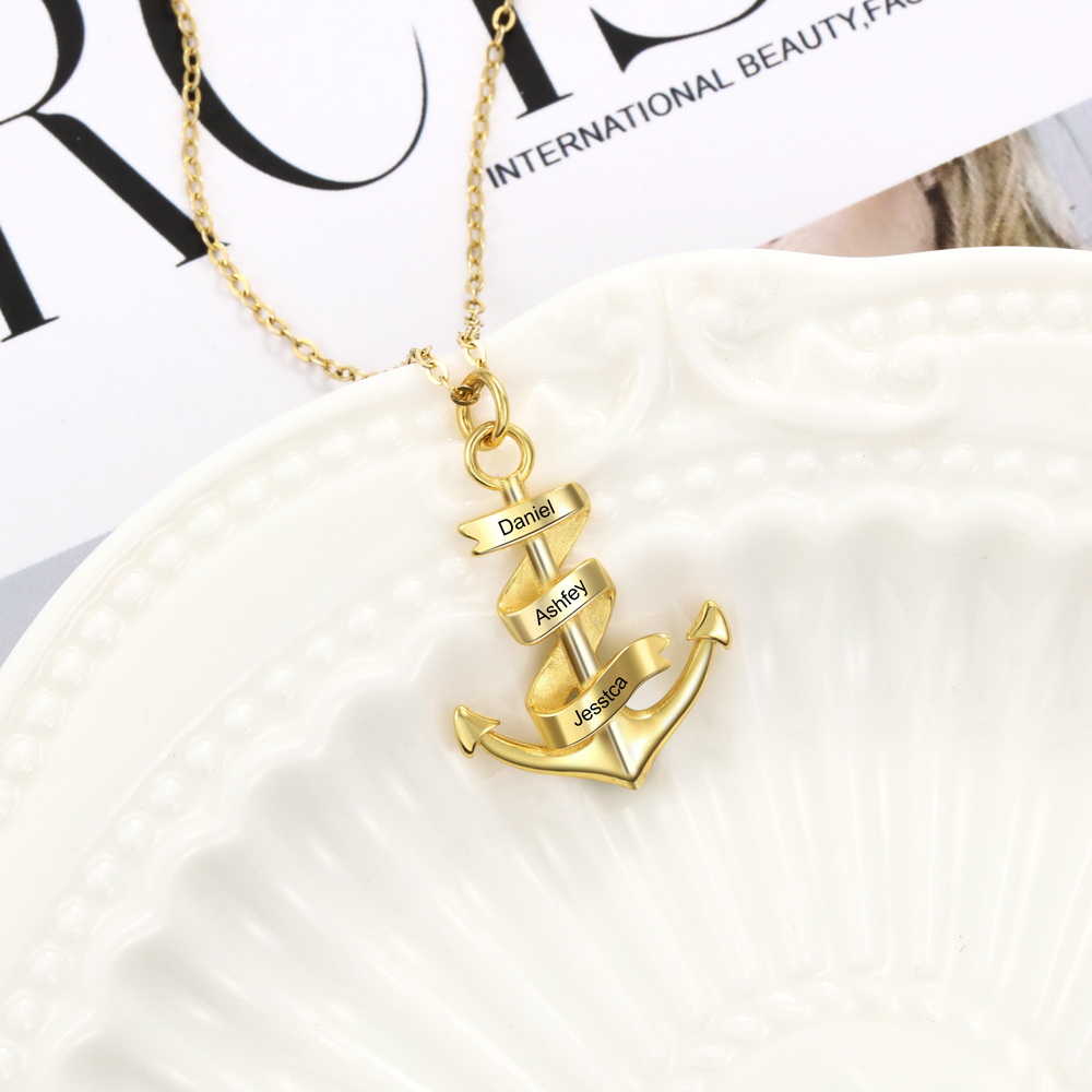Collier d'ancre marine nautique Pirate ancre pendentif 3 Prénoms Personnalisés Collier Homme