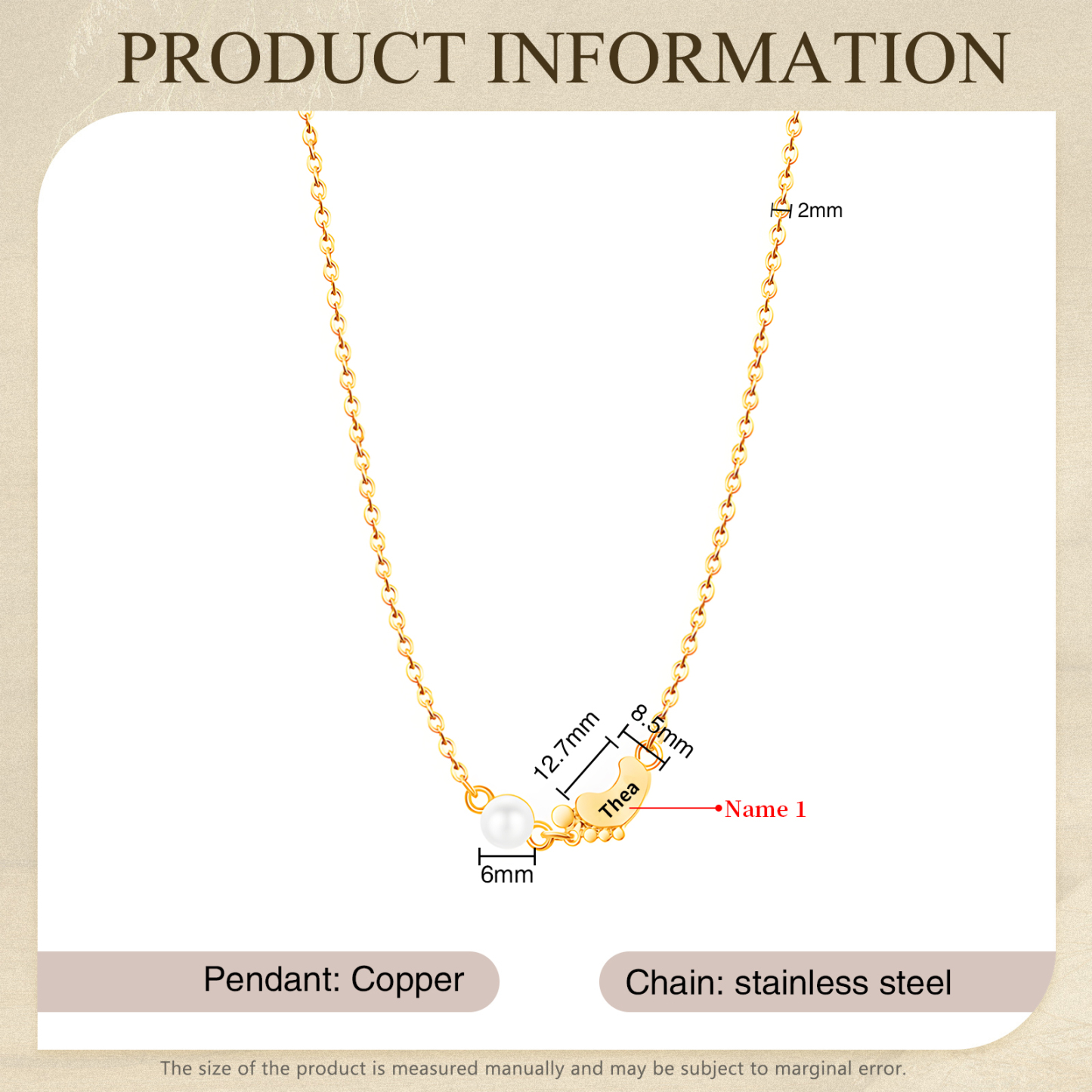 Collier Pieds Bébé et Perles 1 Prénom Personnalisé Collier Femmes
