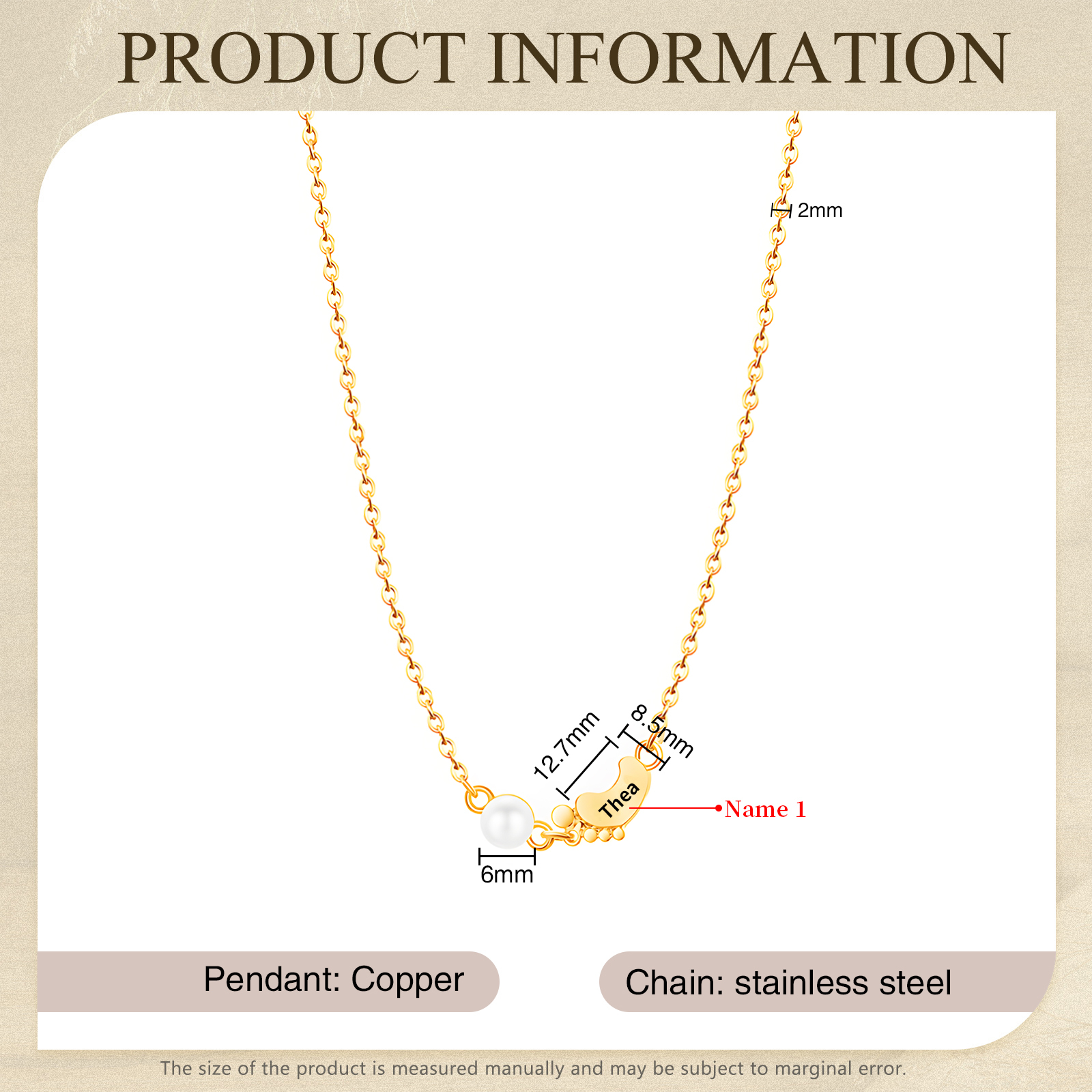 Collier Pieds Bébé et Perles 1 Prénom Personnalisé Collier Femmes