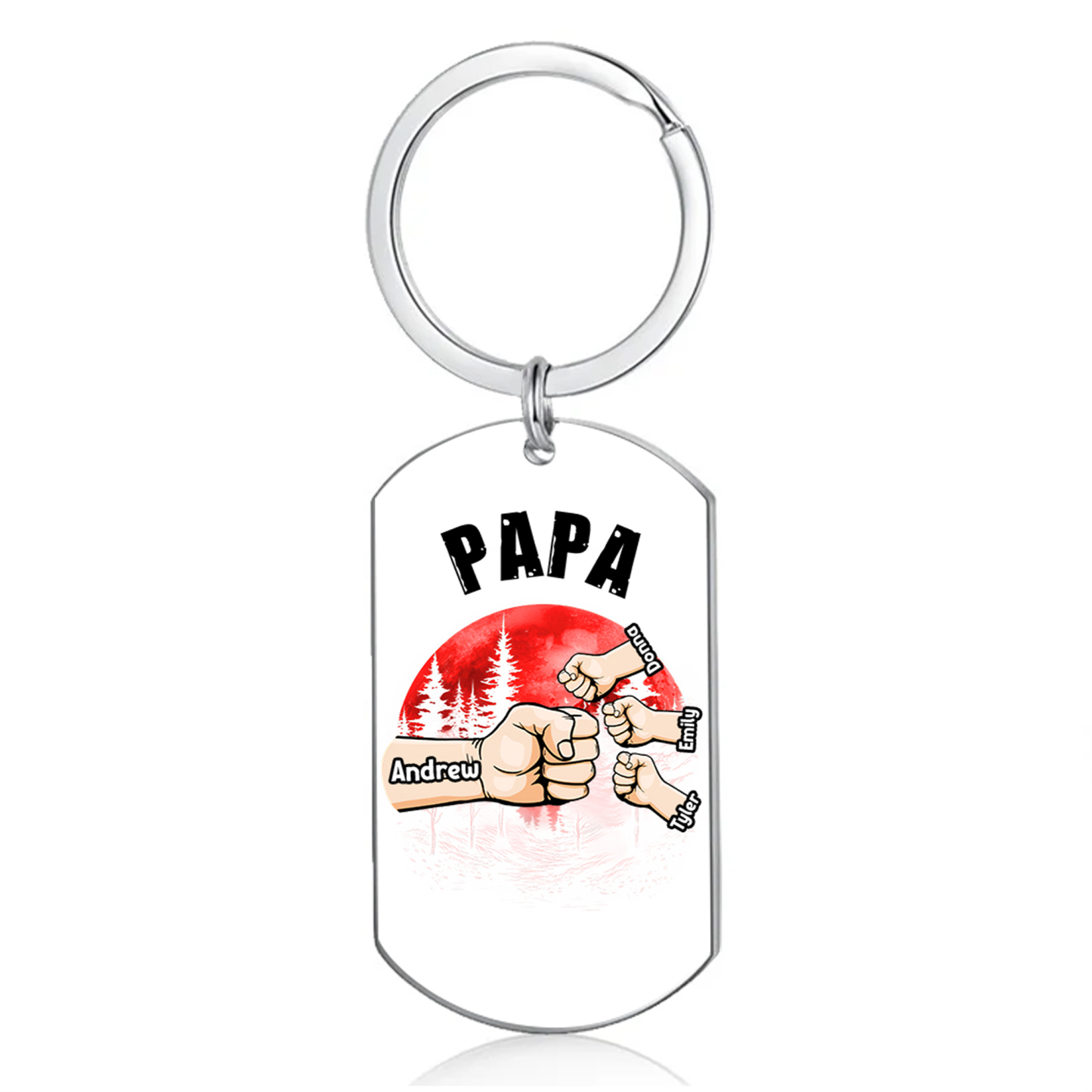 À Papa/Papi - Porte-Clés Poings 4 Prénoms Personnalisés