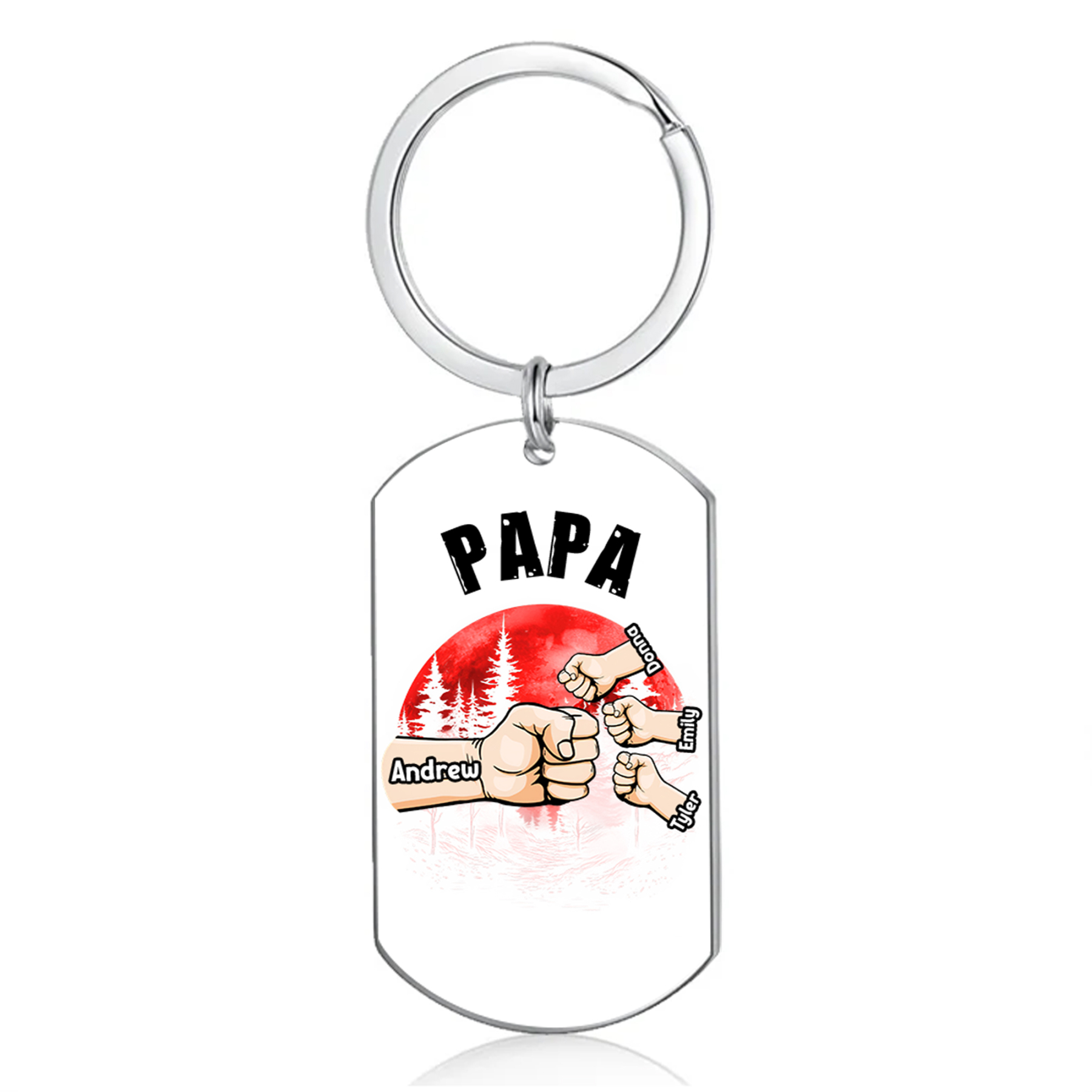 À Papa/Papi - Porte-Clés Poings 4 Prénoms Personnalisés