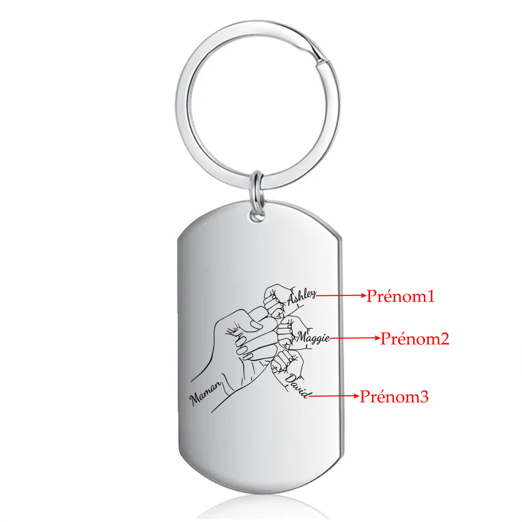 À Ma Maman - Porte-Clés Poings 1-4 Prénoms Personnalisés