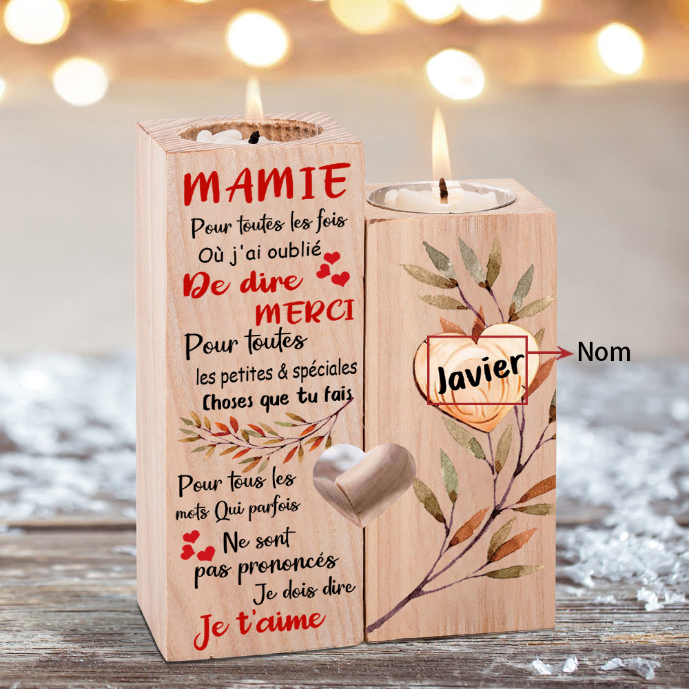 À Ma Mamie - Bougeoir en Bois 1 Prénom Personnalisé sans bougie