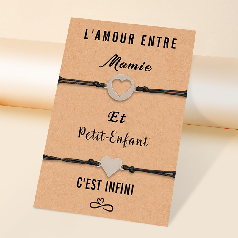 2PCS Ensemble de Bracelets Cœur cadeau pour Mamie et petits-enfants