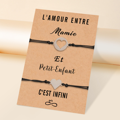 2PCS Ensemble de Bracelets Cœur cadeau pour Mamie et petits-enfants