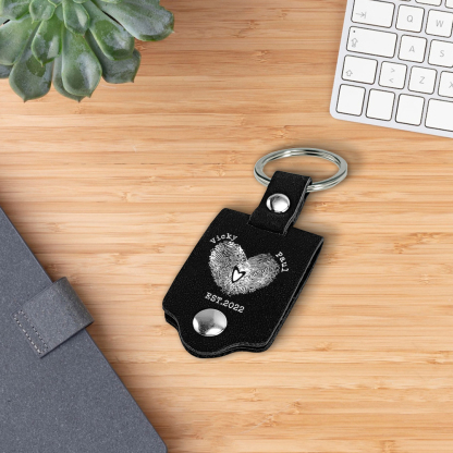 Porte-Clés Cuir 2 Prénoms et 1 Photo Personnalisés avec Date et Texte pour Couple | Jessemade