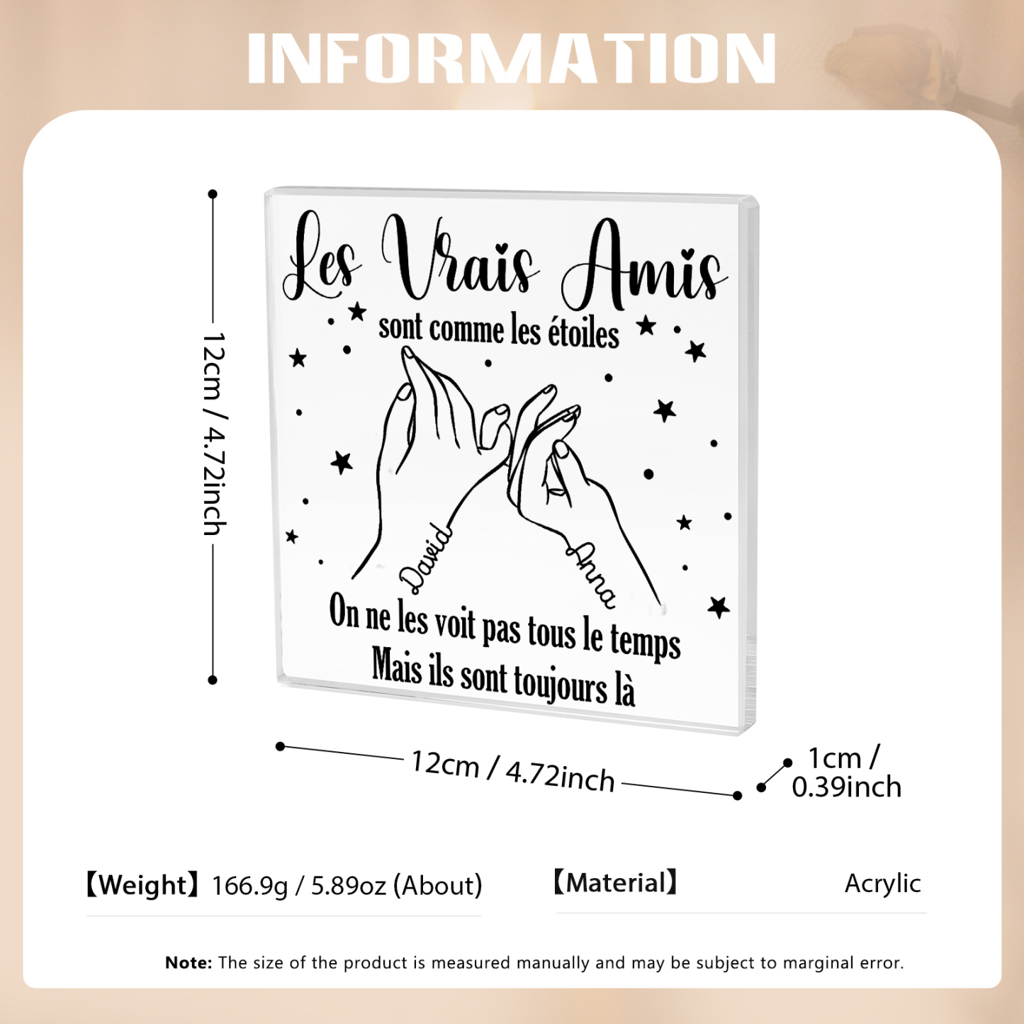 À Meilleure Amie - Plaque Acrylique Carrée Promesse du petit doigt 2 Prénoms Personnalisés | Jessemade