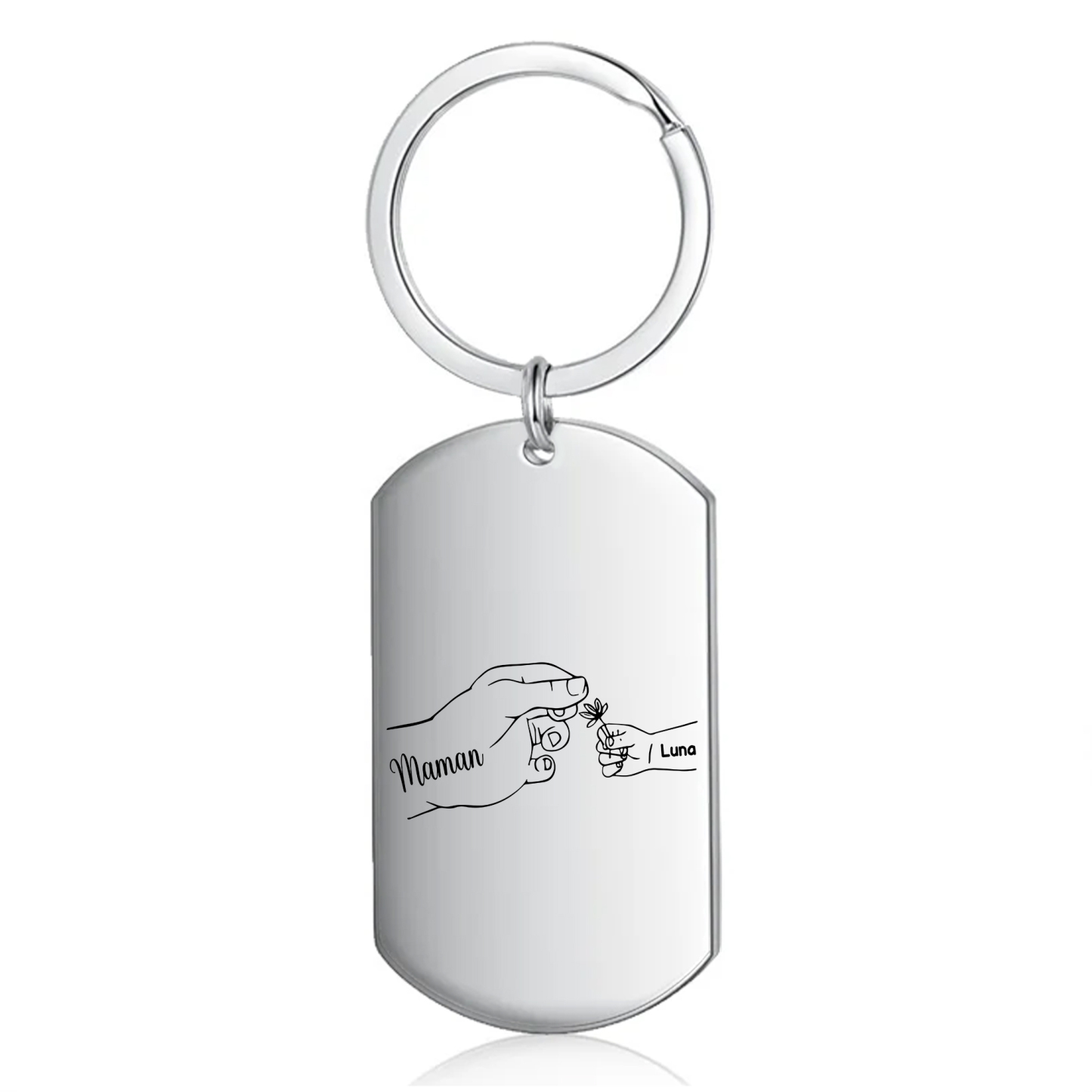 À ma Maman/Mamie - Porte-Clés 2-7 Prénoms Personnalisés Porte-Clés Mains et Fleurs