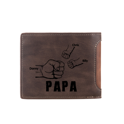 À mon Papa - Portefeuille Poings 3 Prénoms Personnalisés avec Photo Classique Homme Porte-Monnaie Carte
