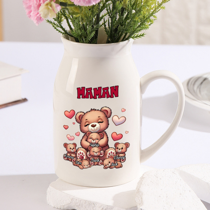 Vase à Fleurs Ours 6 Prénoms Personnalisés avec Texte Décoration de la Maison
