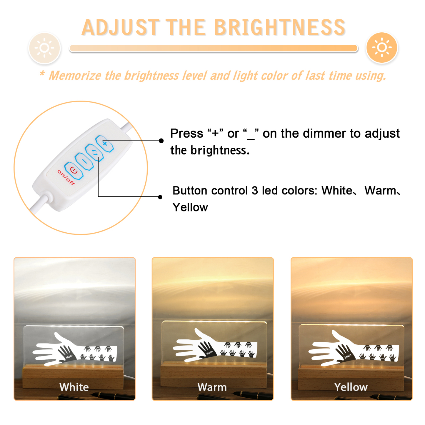 À Papa/Maman- Lampe de chevet LED Mains 8 Prénoms Personnalisés avec Texte pour Famille