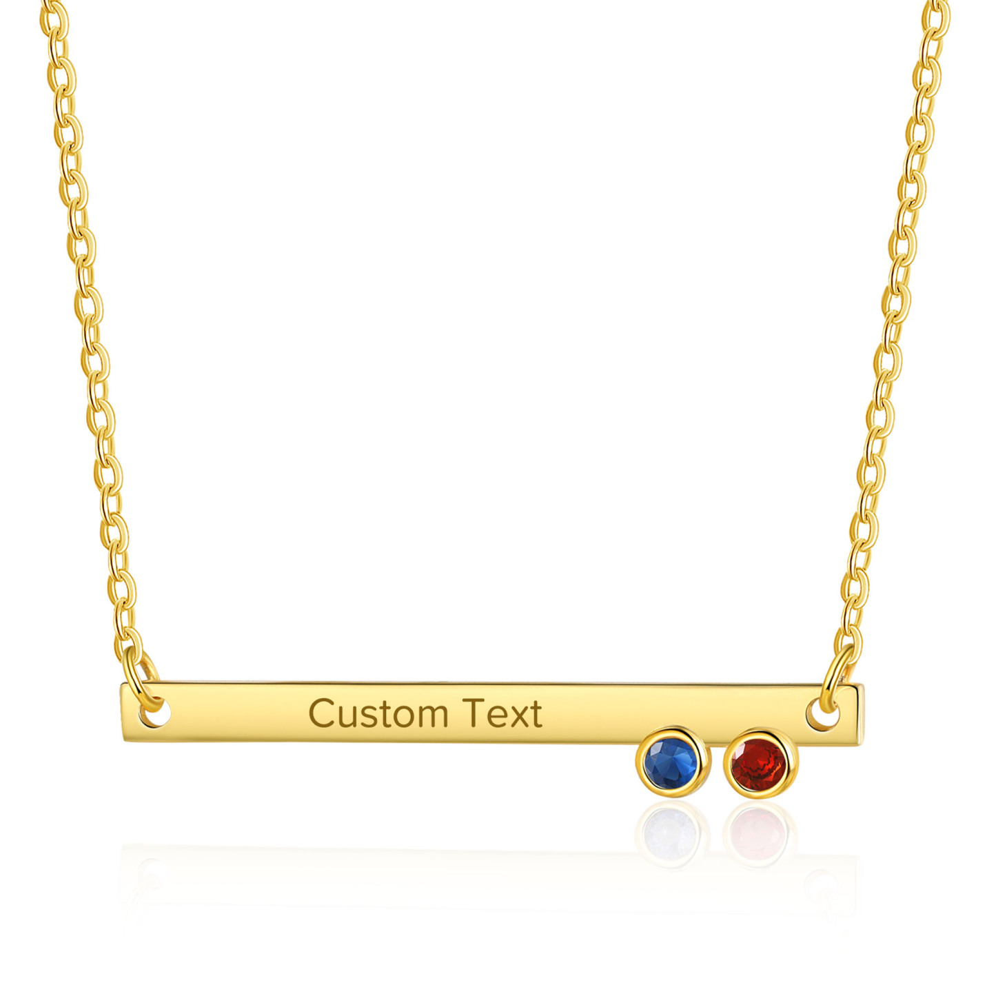 Collier Barre fine 1 Texte Personnalisé avec 2 Pierres de naissance Collier Femmes