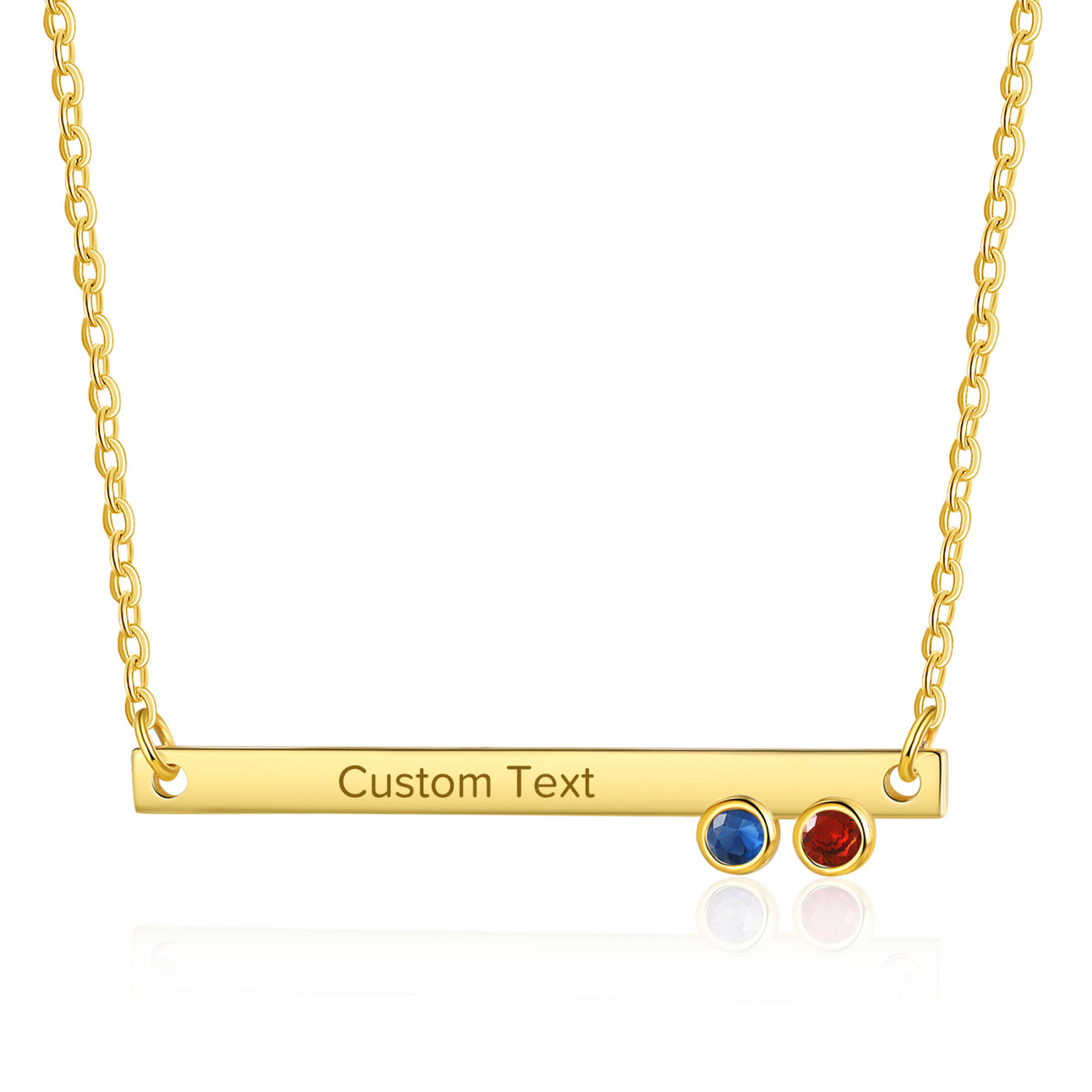 Collier Barre fine 1 Texte Personnalisé avec 2 Pierres de naissance Collier Femmes