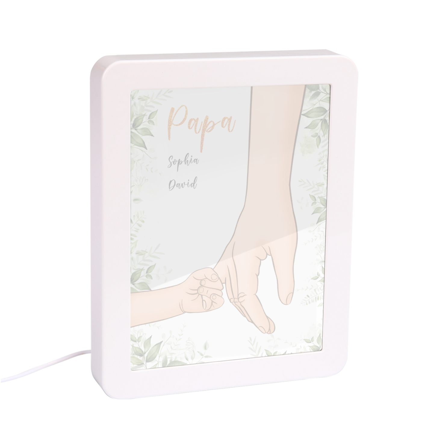 Lampe LED/Cadre Photo/Miroir multifonctionnel la main dans la main 2 Prénoms et 1 Tetxe Personnalisés Cadeau Créatif pour Famille