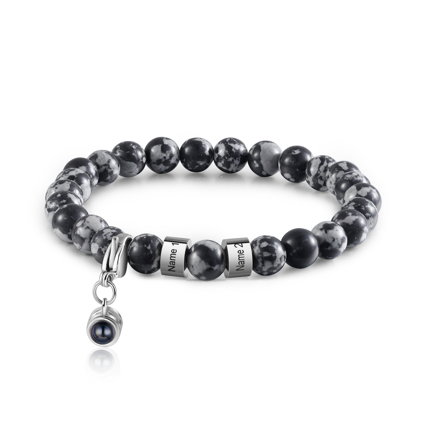 Bracelet en Malachite 2 Prénoms Personnalisés avec Photo Bracelet Photo Projection｜Jessemade