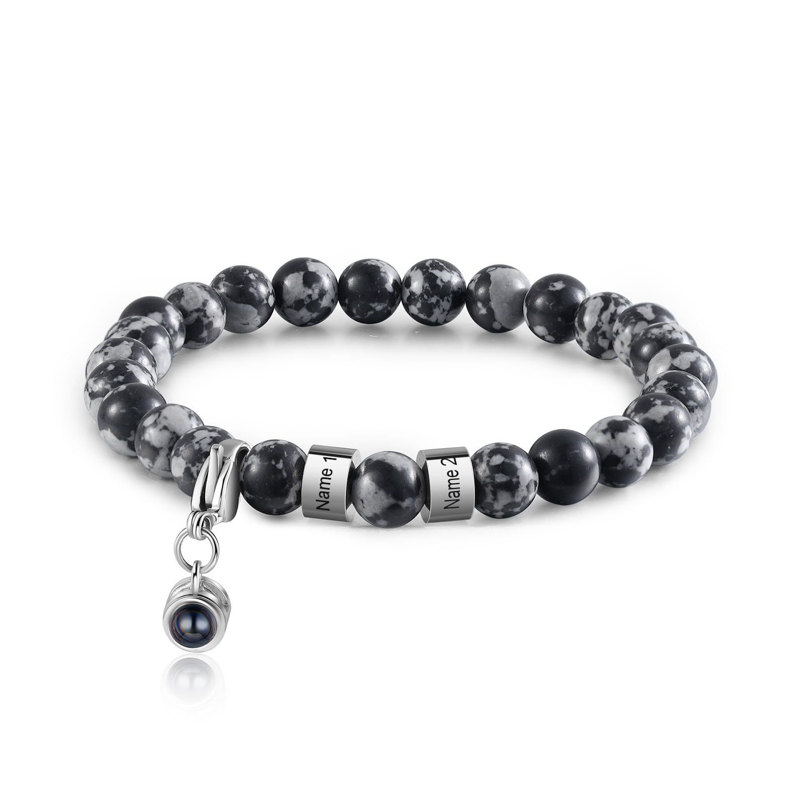 Bracelet en Malachite 2 Prénoms Personnalisés avec Photo Bracelet Photo Projection｜Jessemade