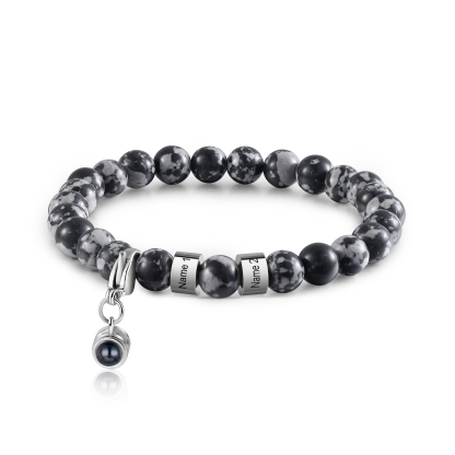 Bracelet en Malachite 2 Prénoms Personnalisés avec Photo Bracelet Photo Projection｜Jessemade