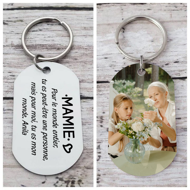 Porte-Clés 2 Prénoms et 1 Photo Personnalisés pour Famille