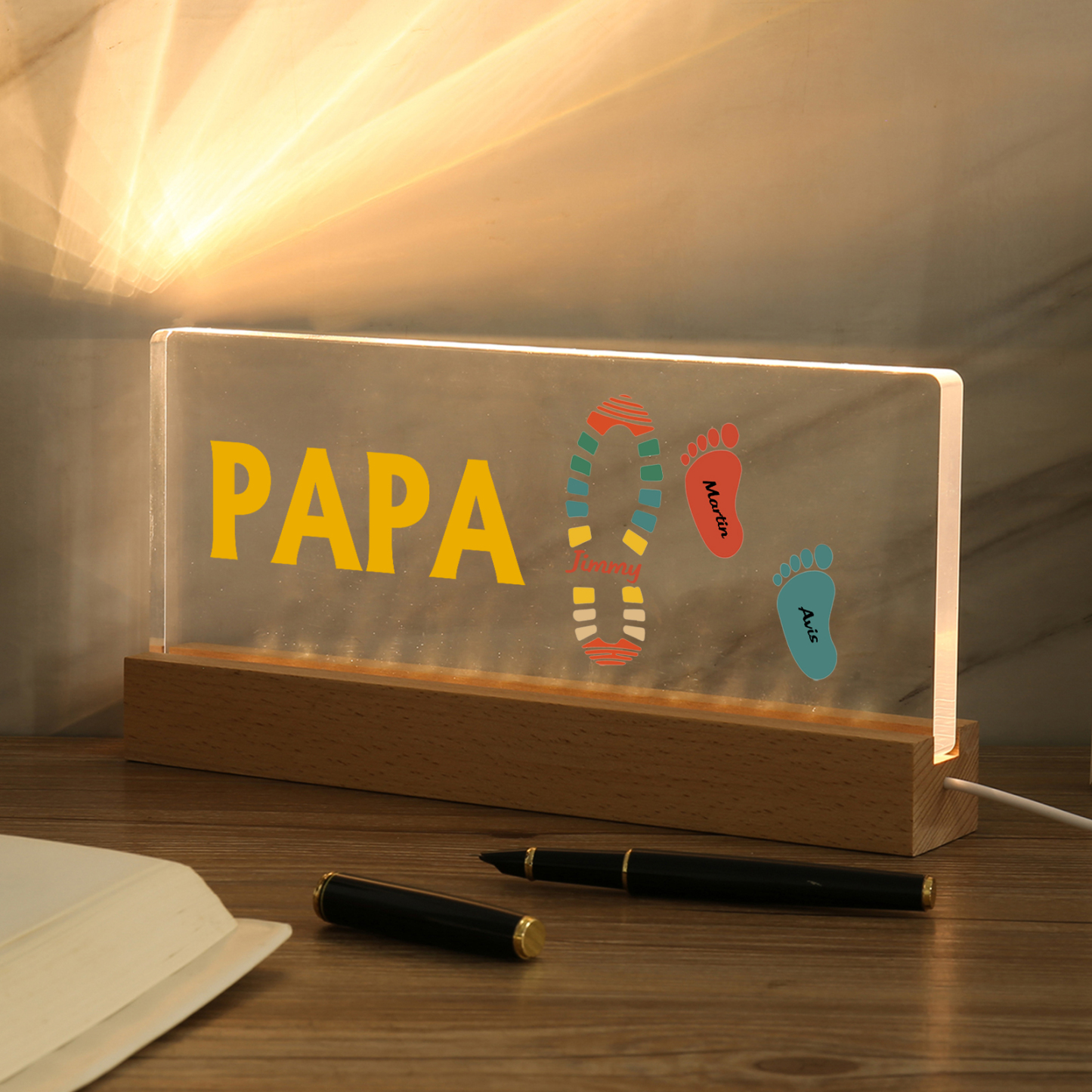 À mon Papa/Papi- Lampe de chevet LED Pieds Bébé 3 Prénoms Personnalisés avec Texte