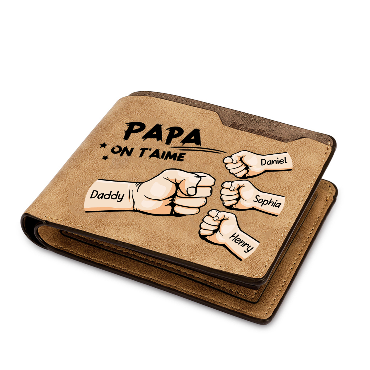 À mon Papa-Portefeuille Poings 4 Prénoms Personnalisés Classique Homme
