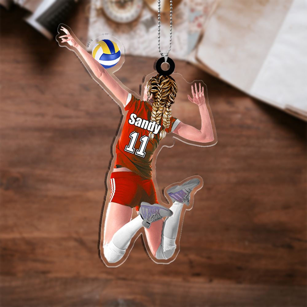 Porte-Clés/Ornements Acrylique Volley-Ball Prénom et Nombre Personnalisés